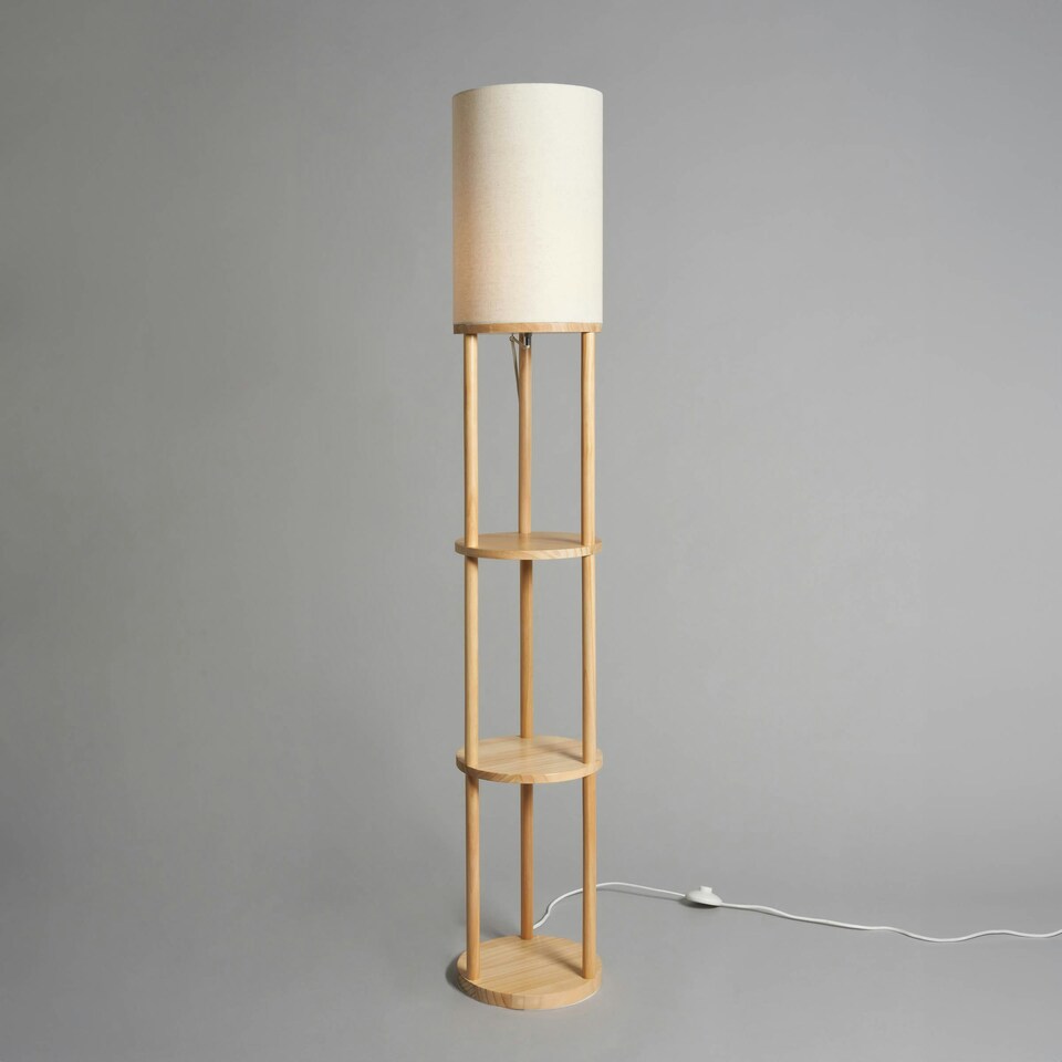 image 1 of BHS Shelby Floor Lamp with Shelves, Oak