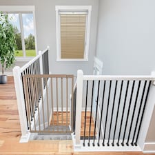 Safetots Top of The Stairs Screw Fitted Stair Gate, Natural Wooden, 63.5cm - 105.5cm, Wood Baby Gate, Safety Gate | Cream | 1