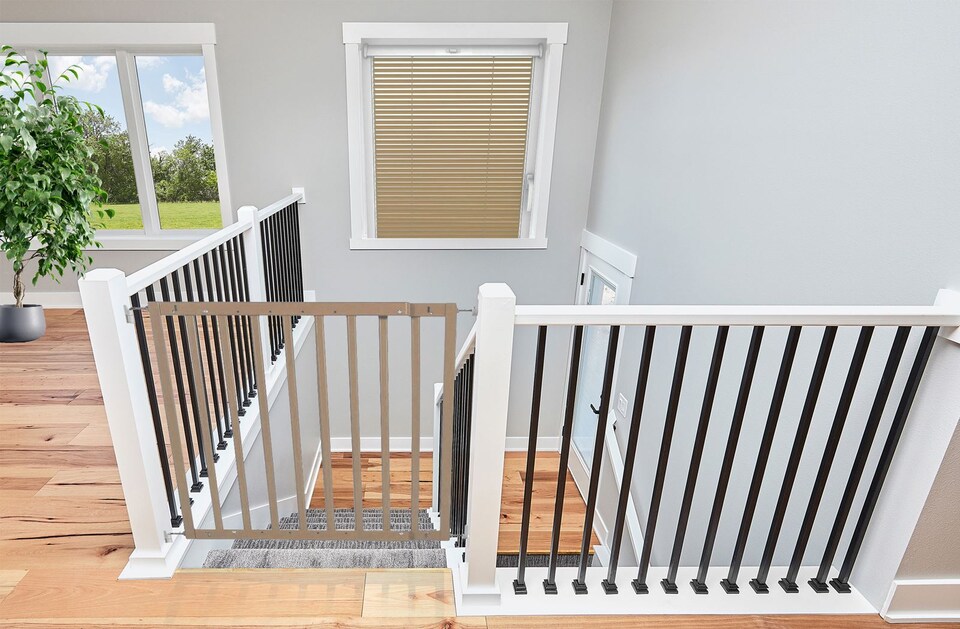 image 1 of Safetots Top of The Stairs Screw Fitted Stair Gate, Natural Wooden, 63.5cm - 105.5cm, Wood Baby Gate, Safety Gate | Cream | 1