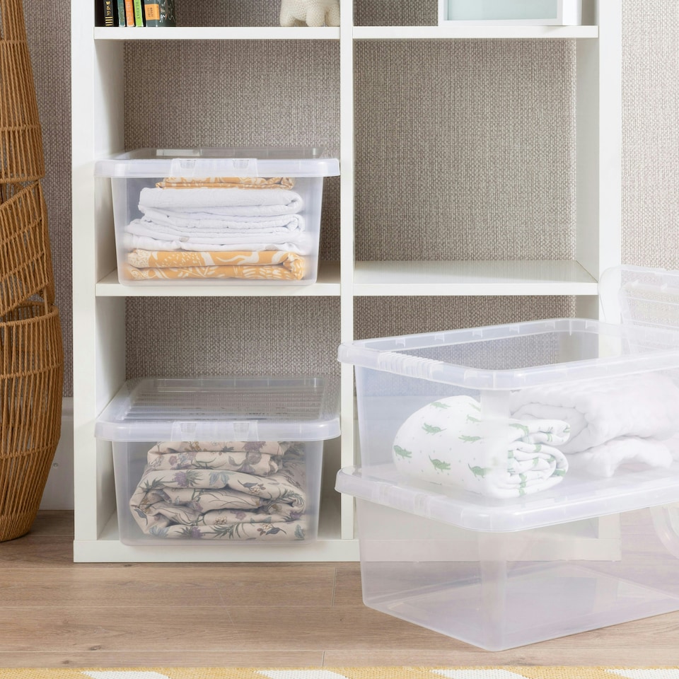 image 1 of Wham Crystal 5 x 17L Stackable Plastic Storage Boxes with Lids Clear Clear