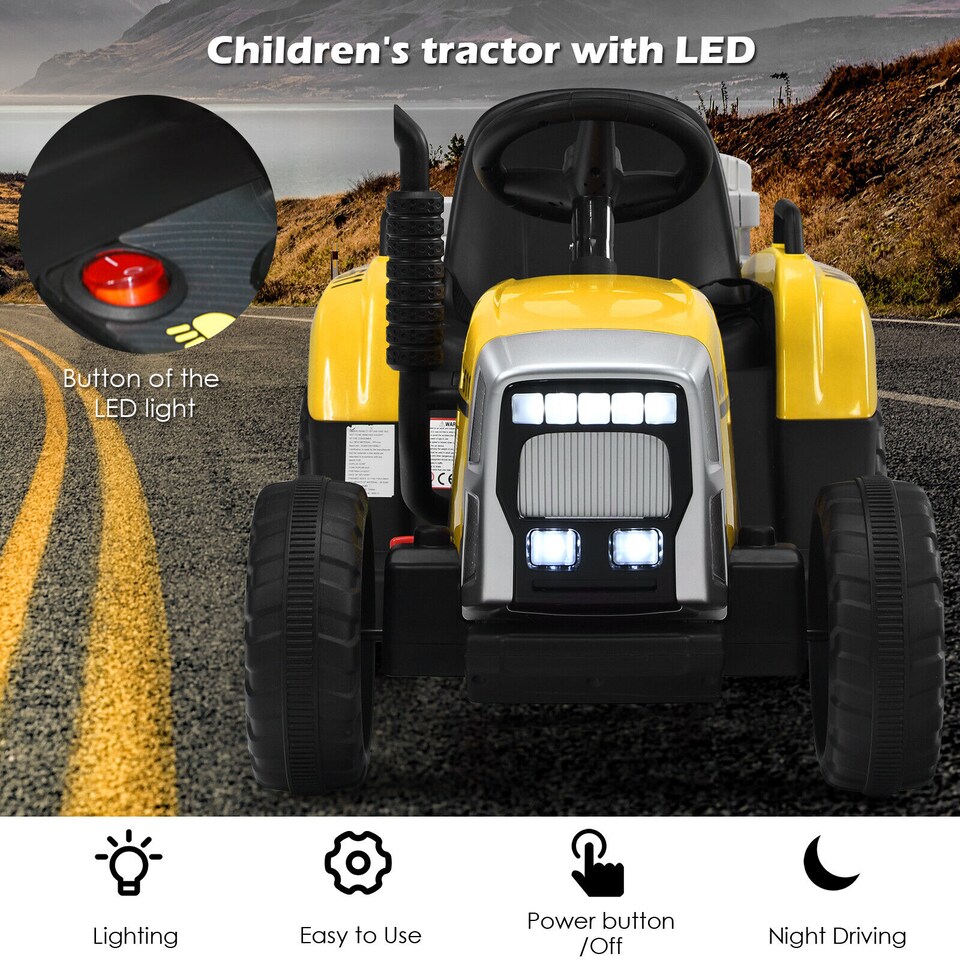 image 1 of COSTWAY 12V Kids Ride On Tractor with Trailer Music Yellow