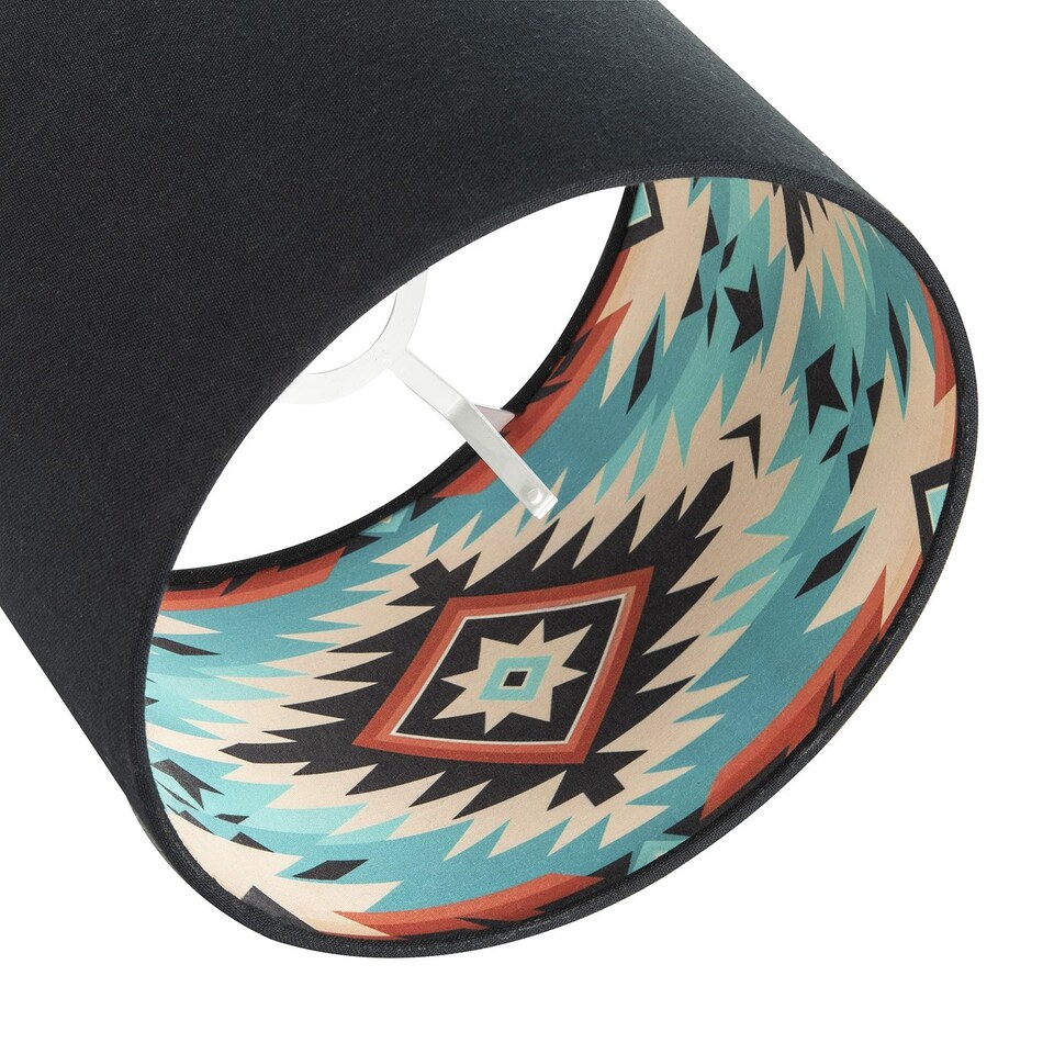 image 1 of Modern Colourful Aztec Designed Lamp Shade with Black Linen Fabric