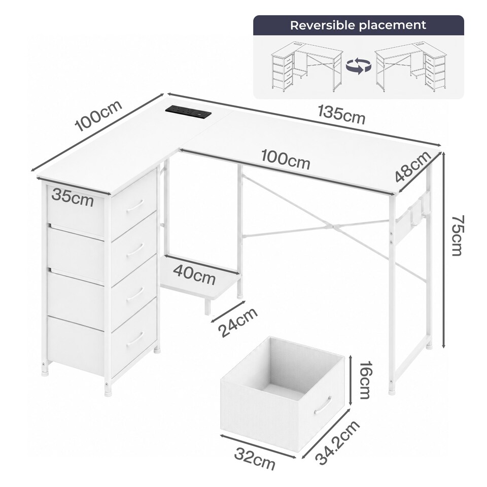 image 1 of Levede Reversible L-shaped Corner Desk 4 Drawers for Office or Gaming