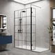 image 2 of Balterley Glass Walk In Wetroom Screen and Hinged Return Screen with Framed Design and Shower Tray | Black | Matt Black