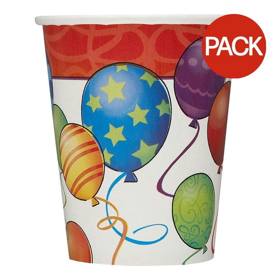 Unique Party Paper Balloons Birthday Party Cup (Pack of 8) - Multicoloured - One Size