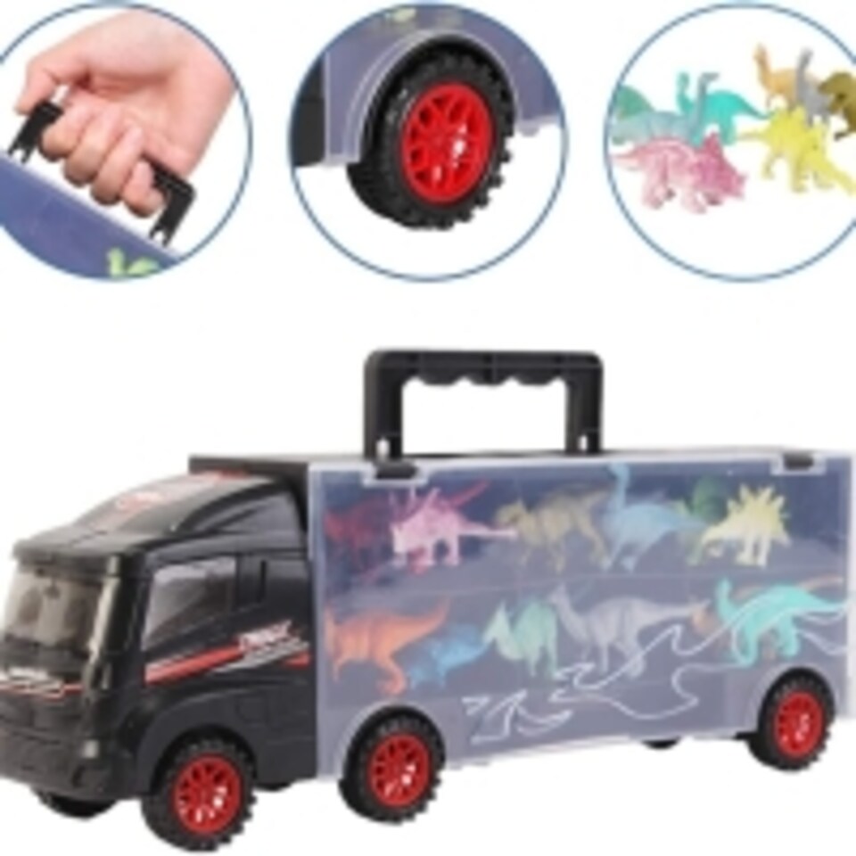 image 1 of Dinosaur Transporter Truck Carry Case Playset – Includes 12 Dinosaur Figures – Portable Toy Organizer for Kids