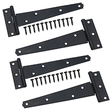 6" (150mm) Heavy Duty T Tee Hinges for Doors + Gates with Fixing Screws 4pc Black