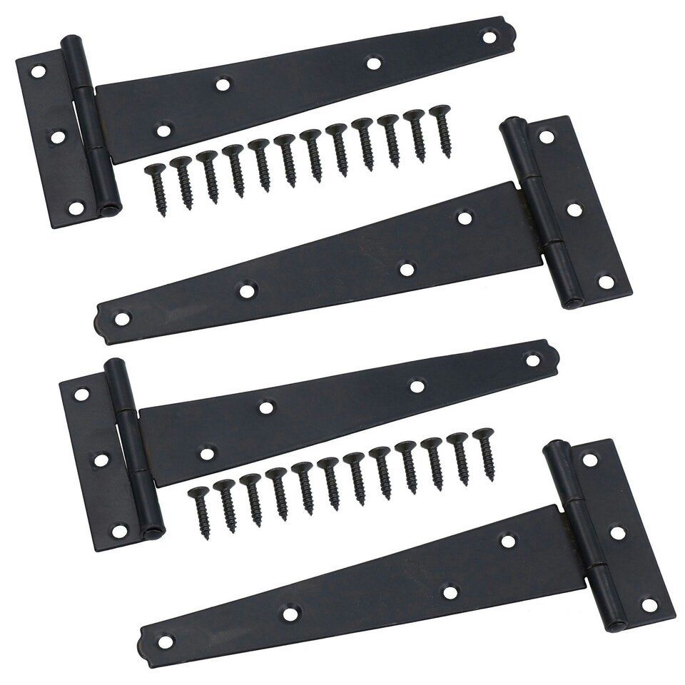 image 1 of 6" (150mm) Heavy Duty T Tee Hinges for Doors + Gates with Fixing Screws 4pc Black