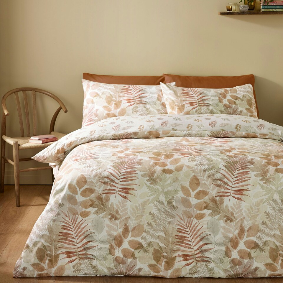 image 1 of Catherine Lansfield Autumn Leaves So Soft Reversible Duvet Cover Set Natural Cream | Natural | King