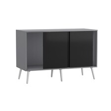 URBNLIVING Grey Carcass 3 Door Sliding Storage Cabinet | Multi | Black Doors & White Legs | 1