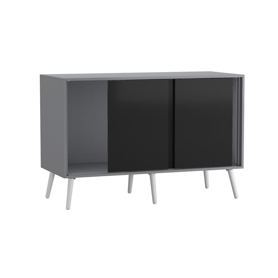 image 1 of URBNLIVING Grey Carcass 3 Door Sliding Storage Cabinet | Multi | Black Doors & White Legs | 1