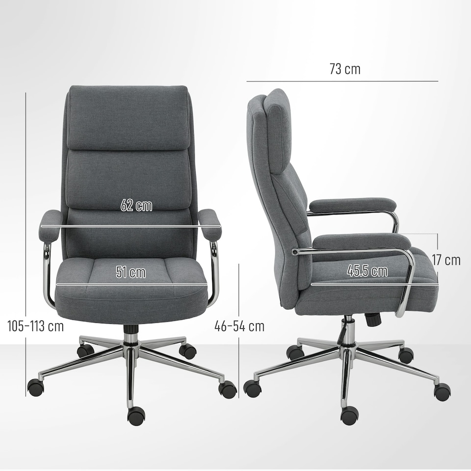 image 1 of HOMCOM Linen Fabric Office Desk Chair with Tilt Function, Charcoal Grey | Grey | One Size