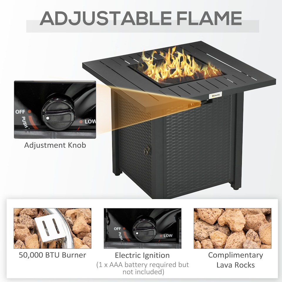 image 1 of Outsunny 40,000 BTU Gas Firepit Table with Protective Cover, Spark Guard