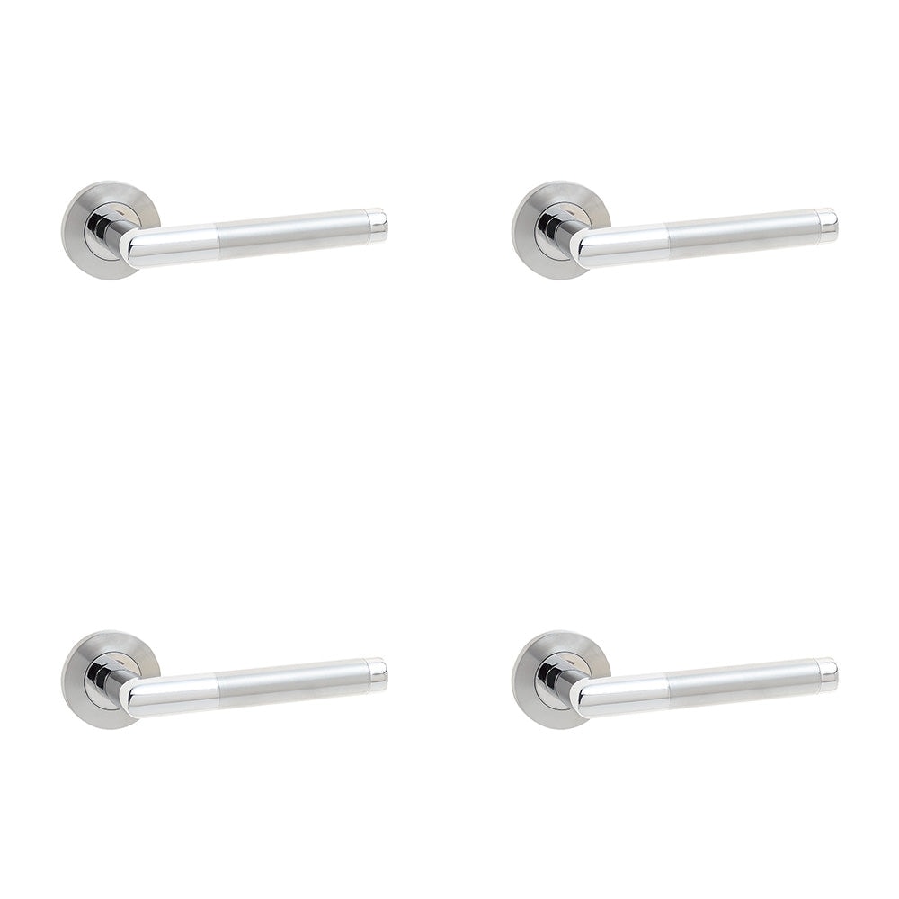 4 PACK Premium Grade 304 Satin and Polished Stainless Steel Door Handle on Rose - Interior Handle