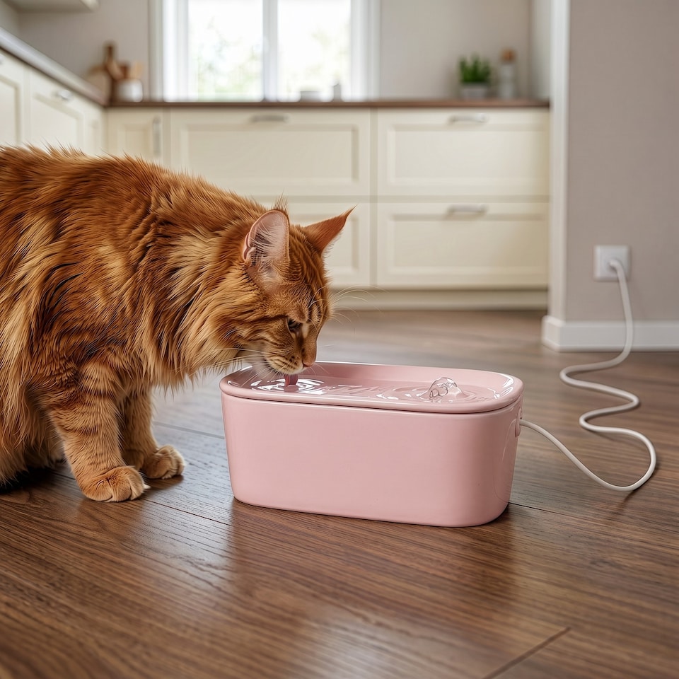 image 1 of Cat Mate Ceramic Pet Water Fountain 800ml Pink
