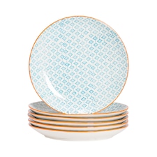 Nicola Spring Hand-Printed Dinner Plates - 25.5cm - Blue - Pack of 6 | Blue | Blue