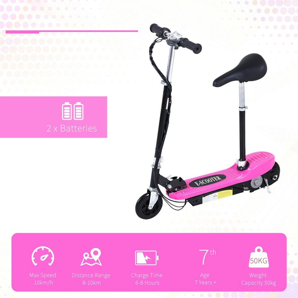 image 1 of HOMCOM Foldable Powered Scooter 120W w/ Adjustable Seat and Brake, Pink