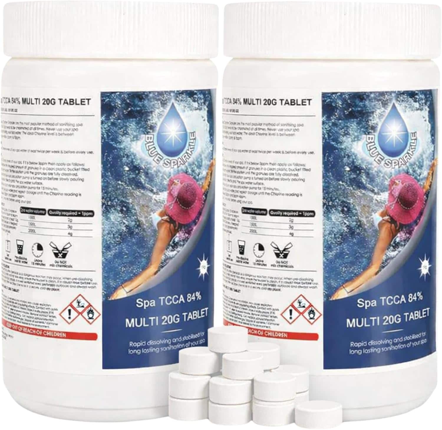 2Kg Multifunction Chlorine Tablets 4in1 Dispenser Tablets Sanitiser, Stabiliser, Algaecide and Clarifier for Hot Tubs