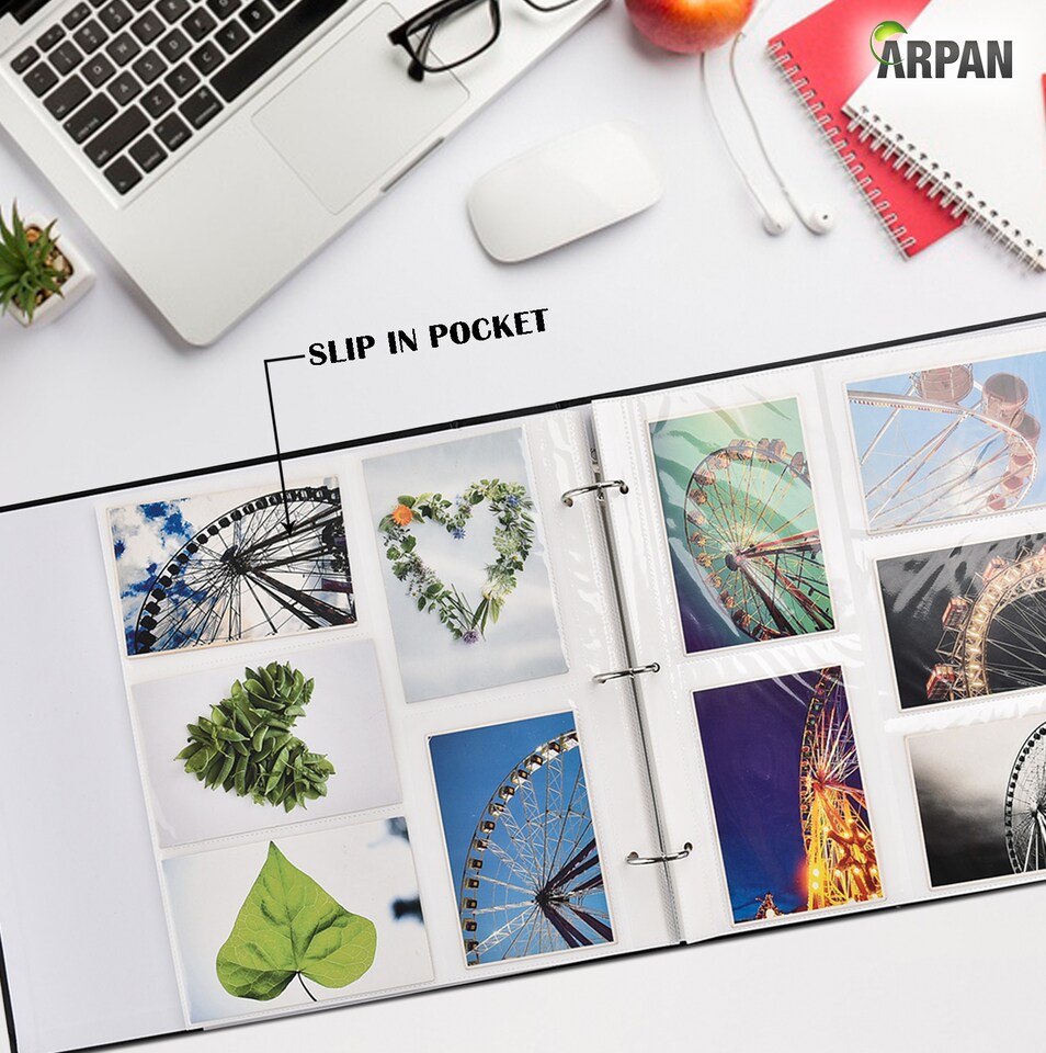 image 1 of ARPAN Large Slip In Photo Album Holds 500 Photos 6x4" (10x15cm) – Gold Stamp Padded Cover Photo Album – Black Memory Book for Family, Wedding & Travel Pictures
