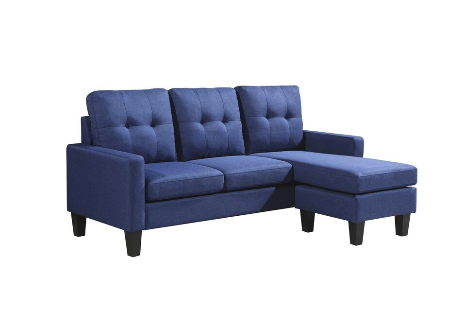 image 1 of Corner Sofa Fabric Sectional Sofa with Ottoman L-shaped Blue Sofa Couch Reversible 3-Seater | Blue | Three Seater