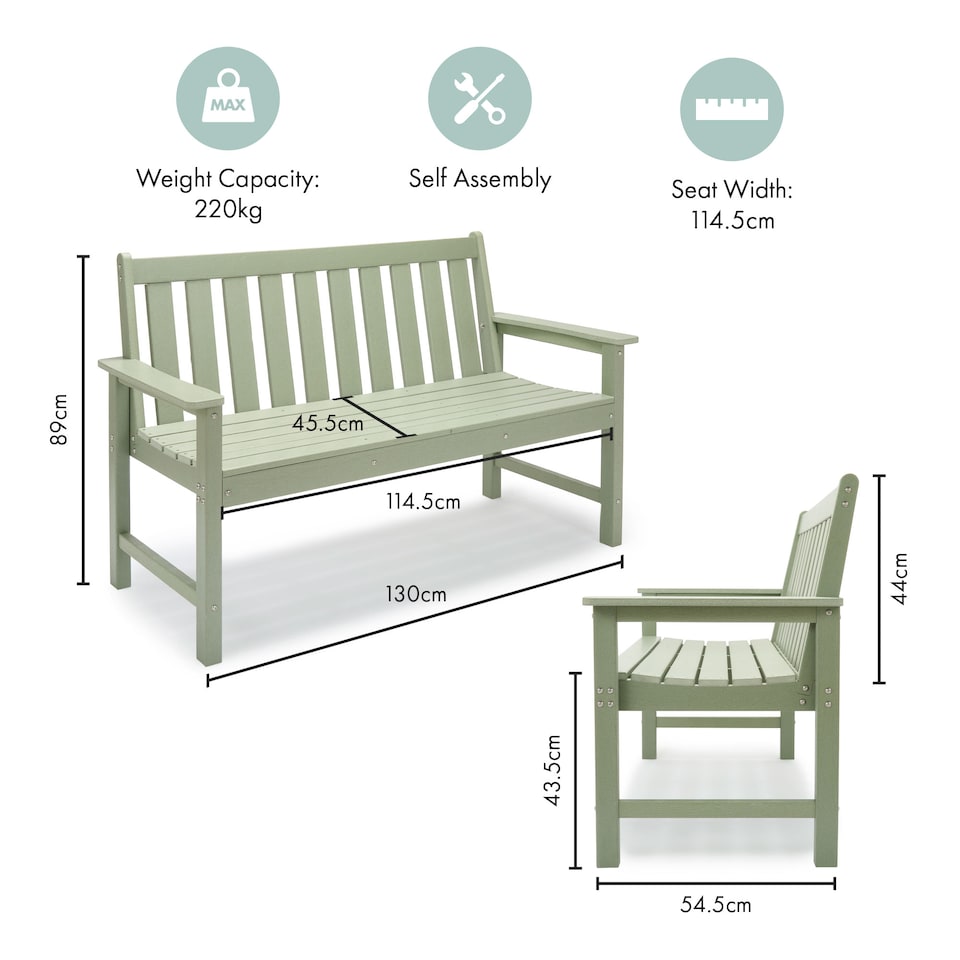 image 1 of Vonhaus Westport Sage Green Garden Bench 2 Seater HDPE