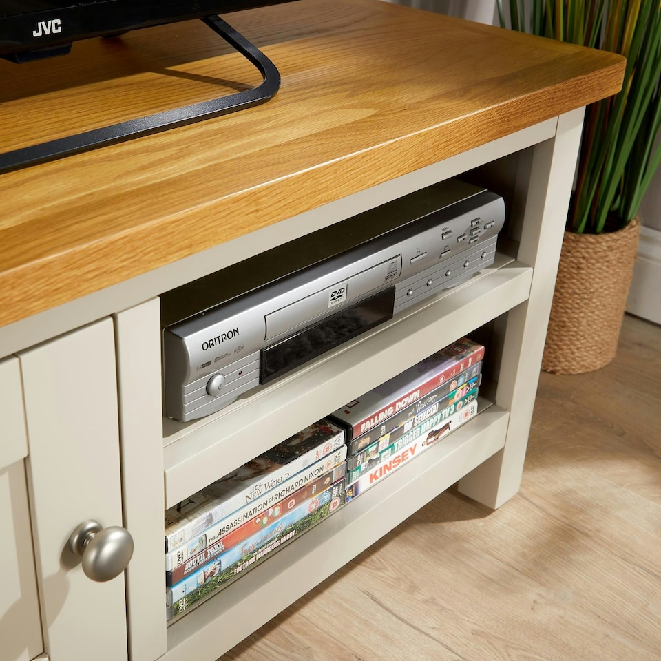 image 1 of Ramsgate Small TV Stand 1 Door Media Storage Cabinet Solid Wood Unit Home Grey Grey