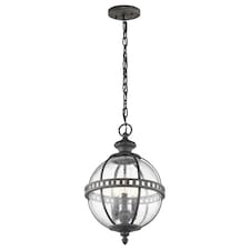Halleron 3 Light Outdoor Globe Ceiling Pendant Light Grey IP44, E14