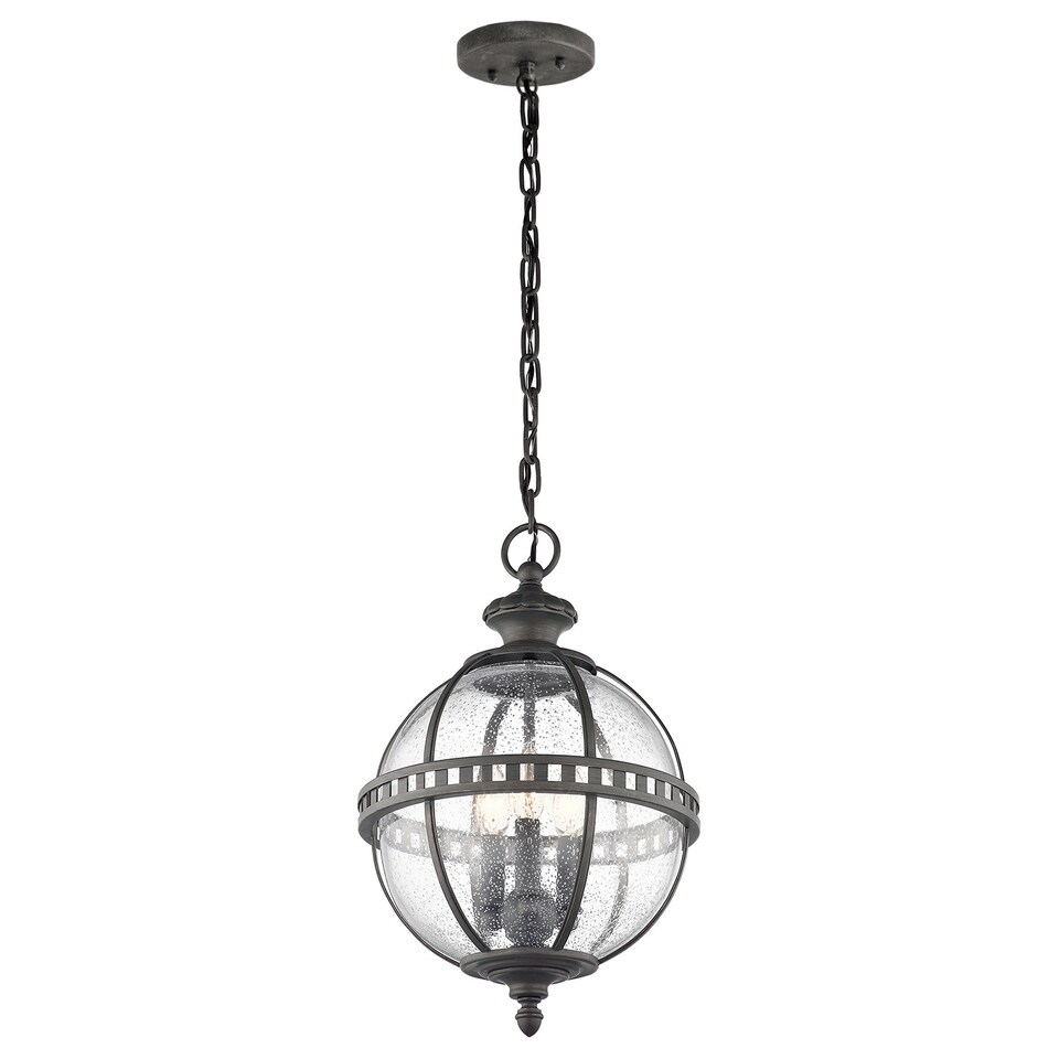 image 1 of Halleron 3 Light Outdoor Globe Ceiling Pendant Light Grey IP44, E14