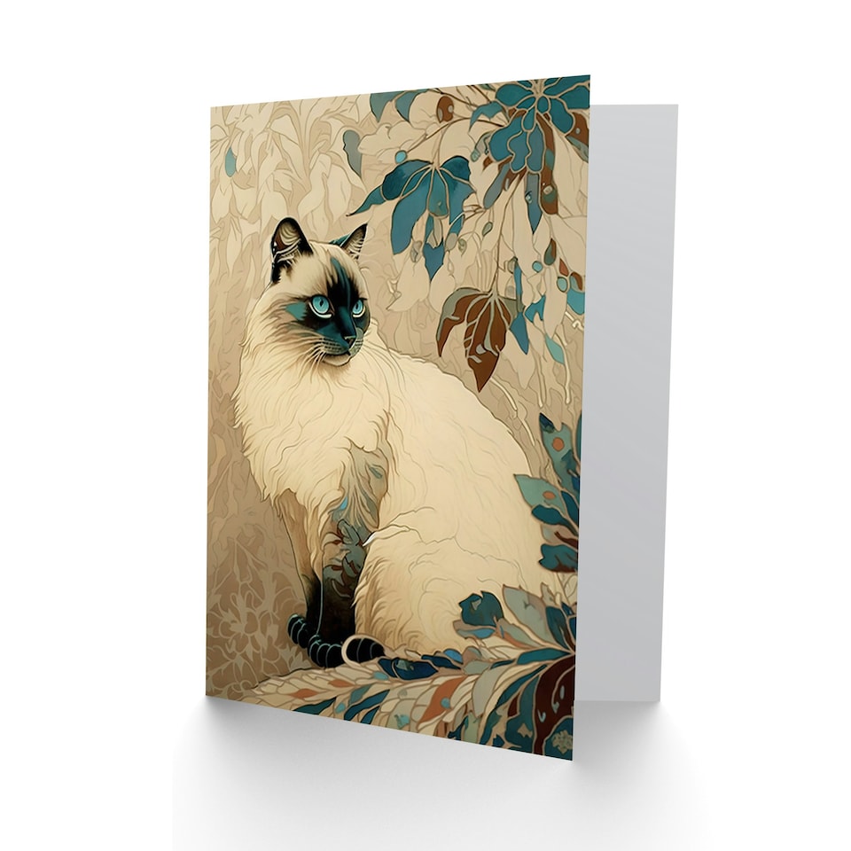 image 1 of Cat Lover Ragdoll with Botanical Pattern Animal Greeting Card