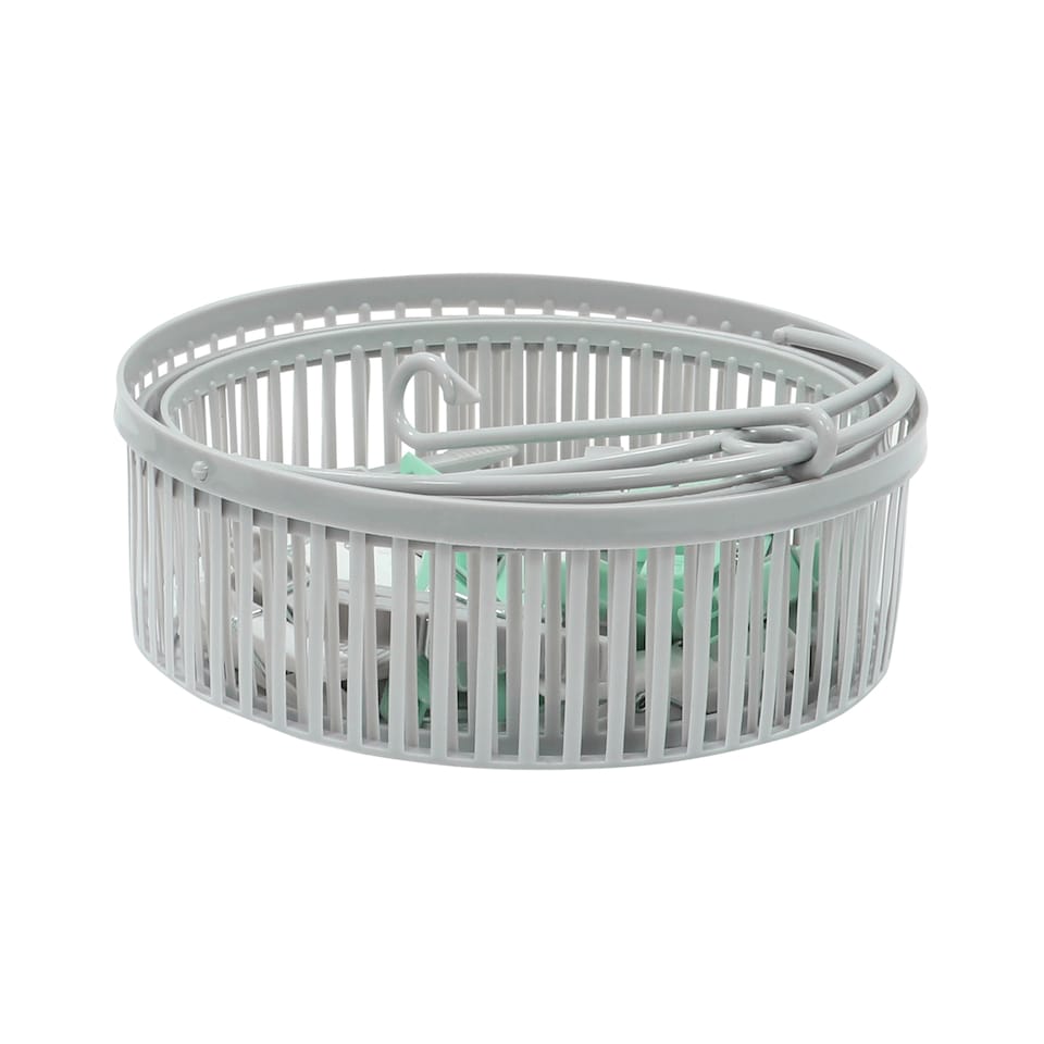 image 1 of JVL Collapsible Peg Basket with 86 Plastic Clothes Pegs, Assorted Colours