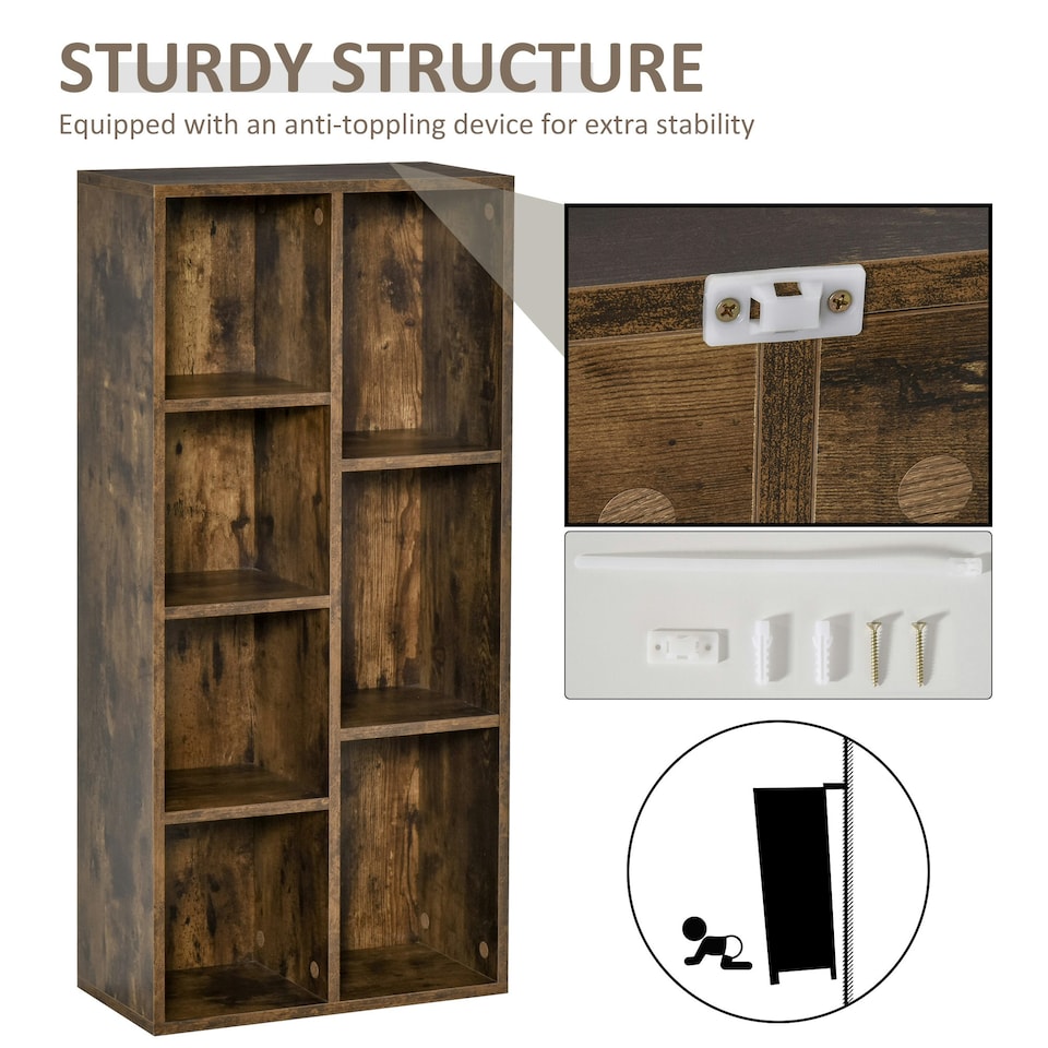 image 1 of HOMCOM Bookcase Modern Bookshelf Cabinet for Home Office Rustic Brown