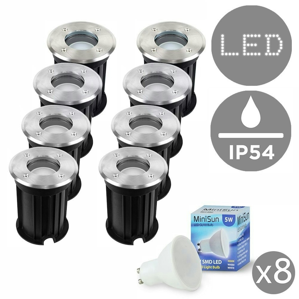 image 1 of ValueLights Set of 8 Silver Outdoor Walkover Lights with 5W Warm White Bulbs