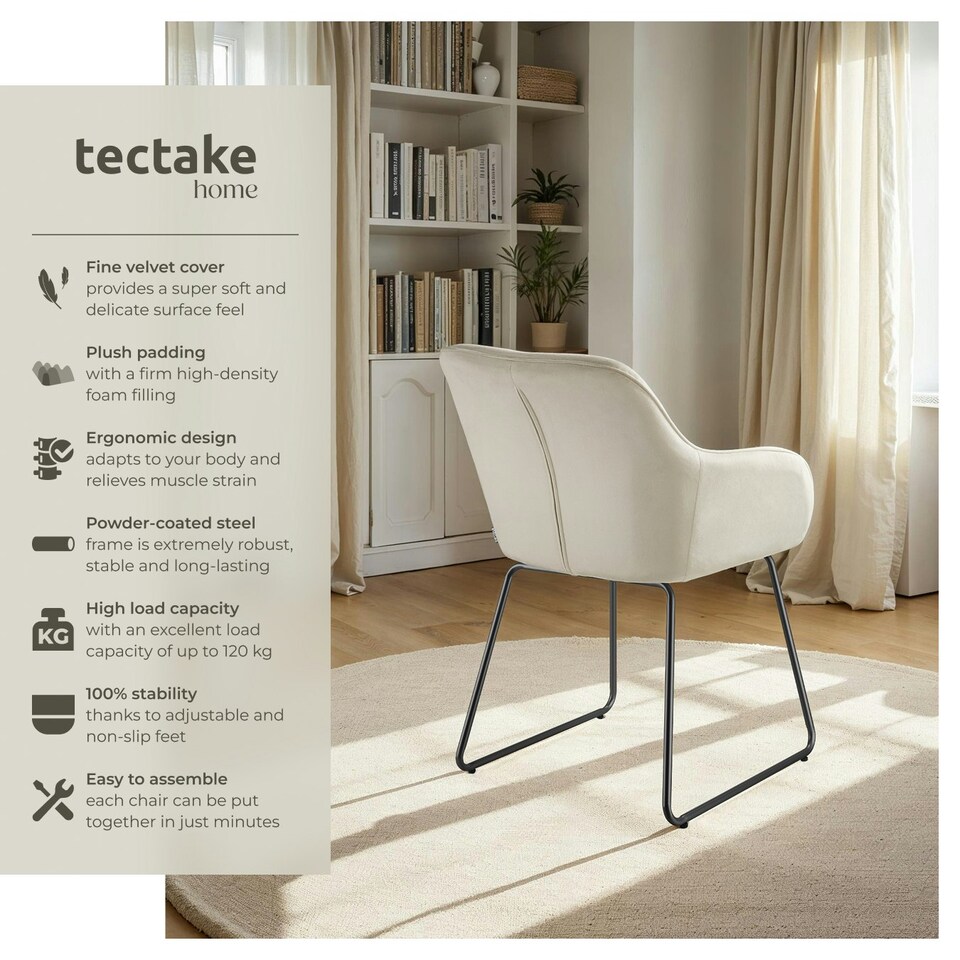image 1 of Dining Chair Jeane - velvet look, cantilever frame - Set of 4 Cream | Velvet Cream/Black