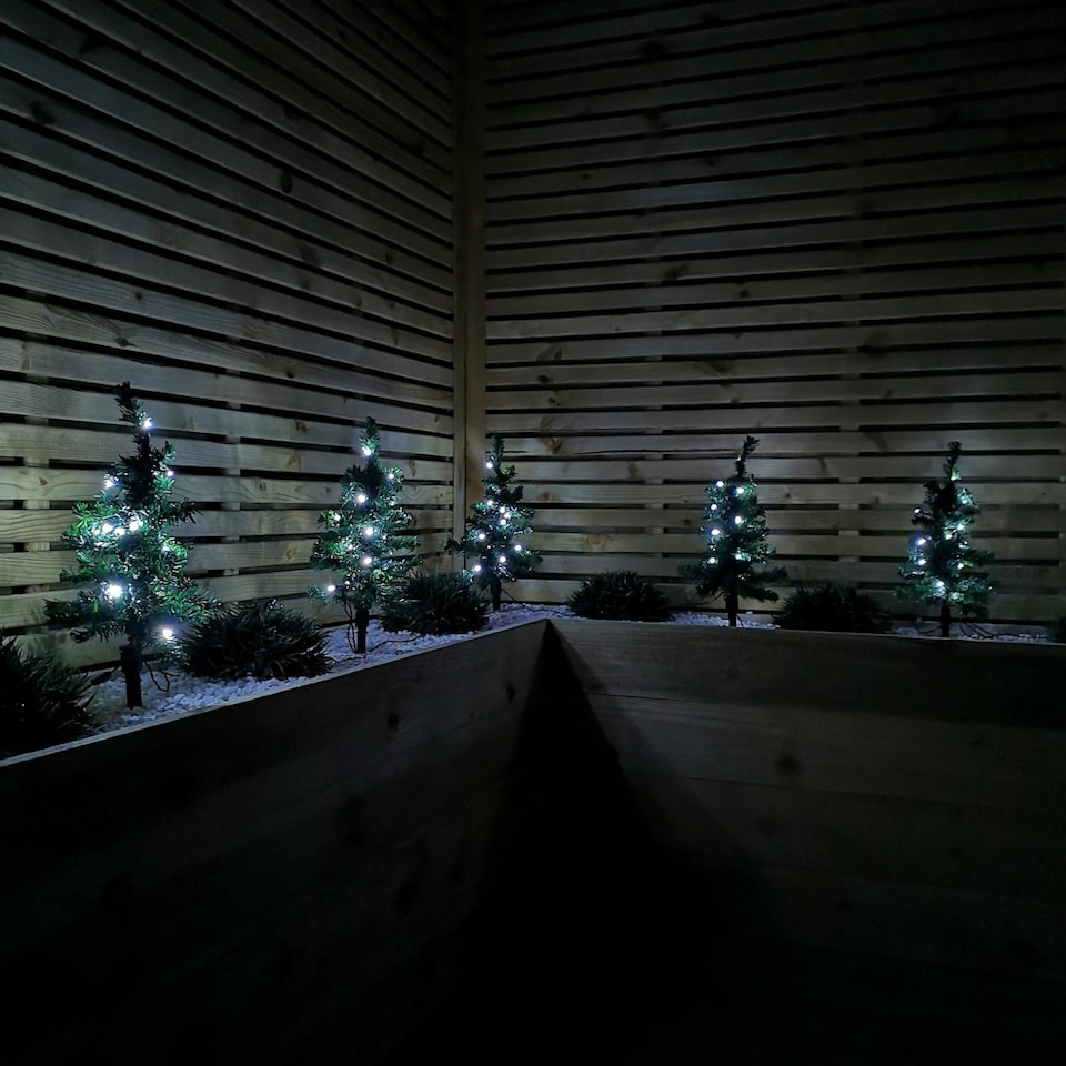 image 1 of 6pc 5m Christmas Green Tree Outdoor Path Lights with 15 White LEDs per Tree | Green | Green