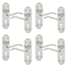 Lisbon Metal Lever Latch Door Handles Set Rose Internal & External | Silver | Satin Nickel Keyhole | Set of 4