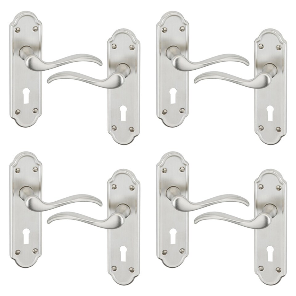 image 1 of Lisbon Metal Lever Latch Door Handles Set Rose Internal & External | Silver | Satin Nickel Keyhole | Set of 4