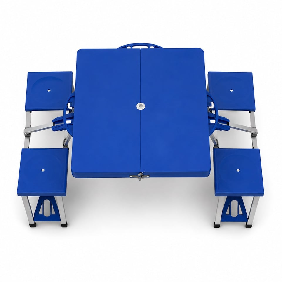 image 1 of Portable Folding Outdoor Picnic Table and Bench Set 4 Seats | Blue