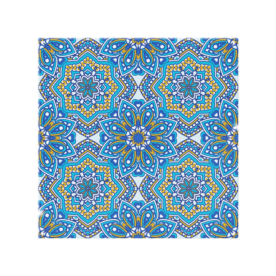 image 1 of Floral And Geometric Embellished Tiles Splash Back | White