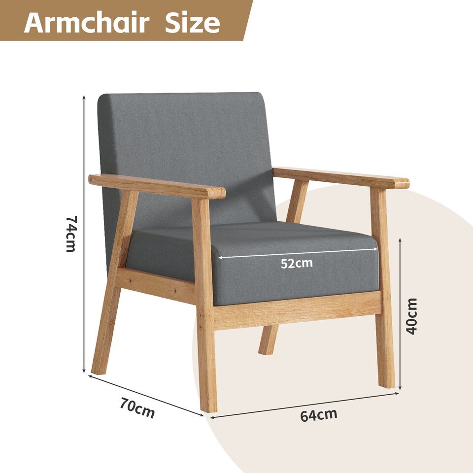 image 1 of Single seater Linen Fabric Wooden Sofa with Comfortable Padded Seat Country
