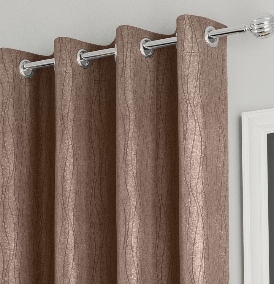 image 1 of Enhanced Living Goodwood Bronze Thermal, Energy Saving, Dimout Eyelet Curtains with Wave Pattern (PAIR) - 66 x 54 inch (168x137cm)
