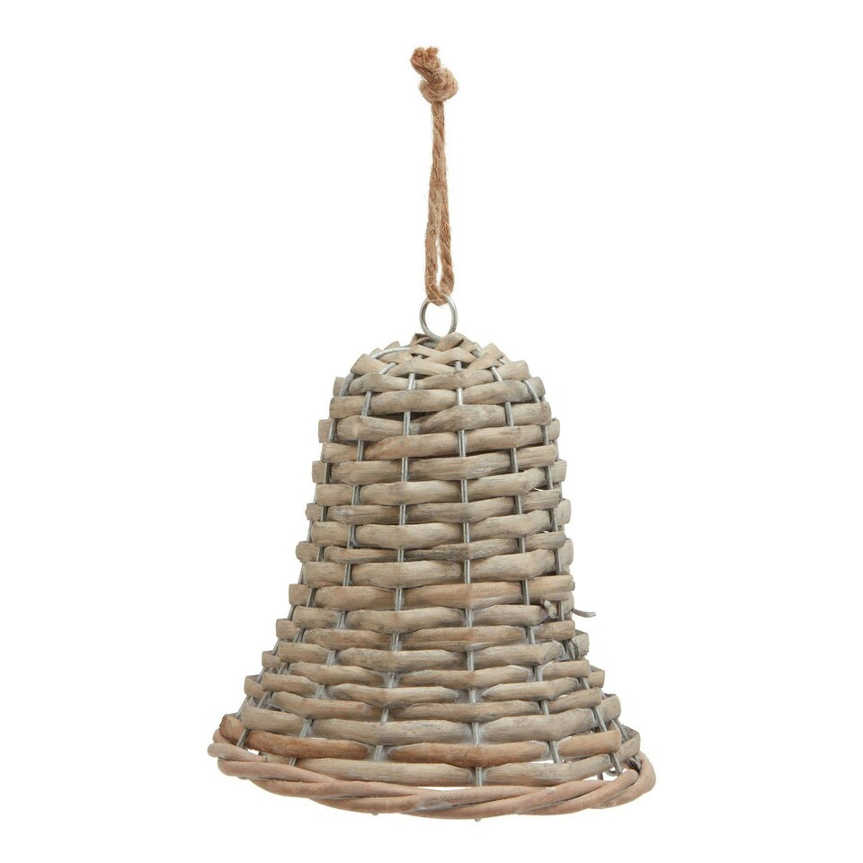 image 1 of Hill Interiors The Noel Collection Wicker Bell Christmas Decoration - Brown - 12cm x 7cm x 7cm