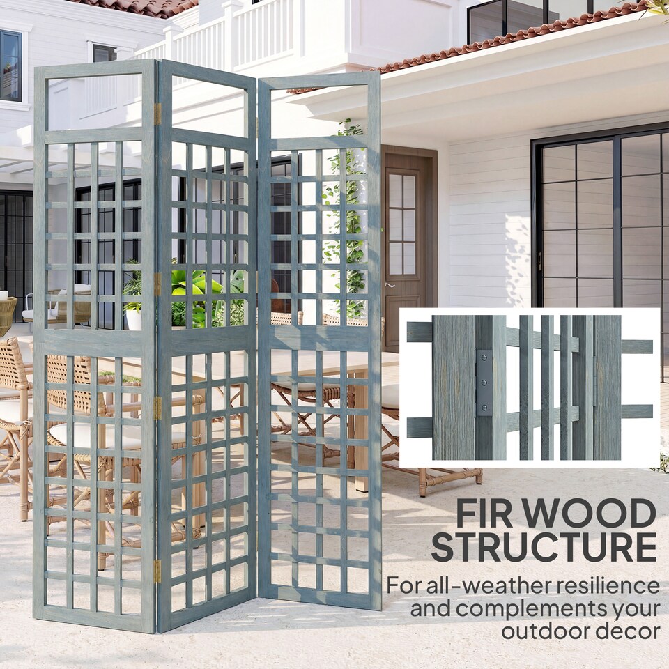 image 1 of Outsunny 3-Panel Garden Privacy Screen, Foldable Wooden Divider, Grey | Grey