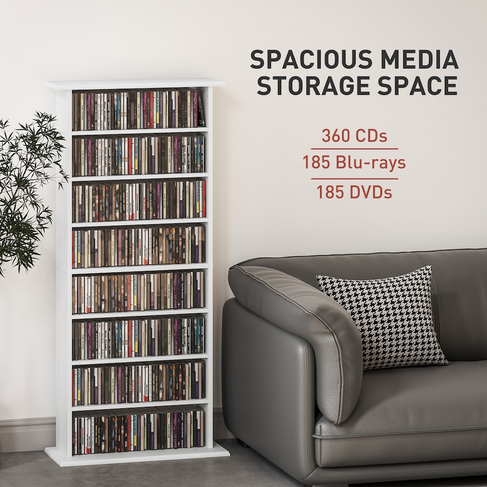 image 1 of HOMCOM CD Storage Unit DVD Tower Blu-ray Storage Shelf for Living Room White