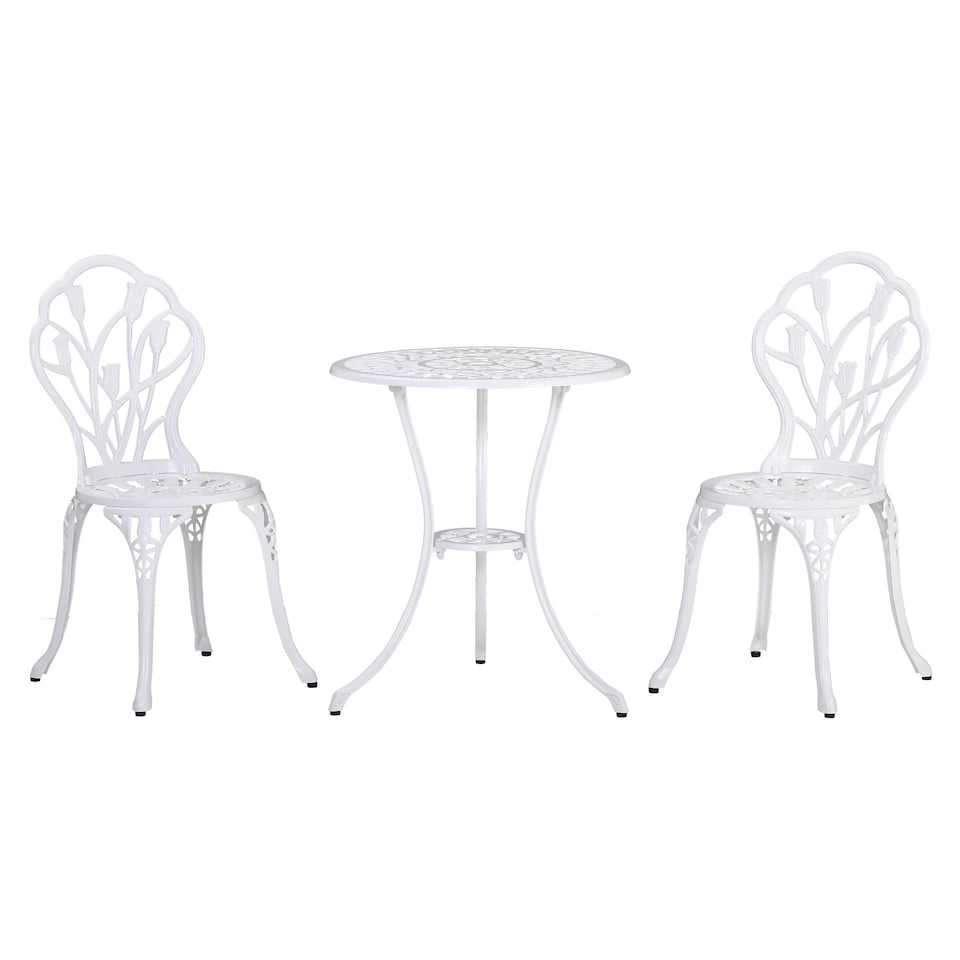 image 1 of Outsunny 3 Piece Bistro Set, Aluminium Garden Furniture with Umbrella Hole