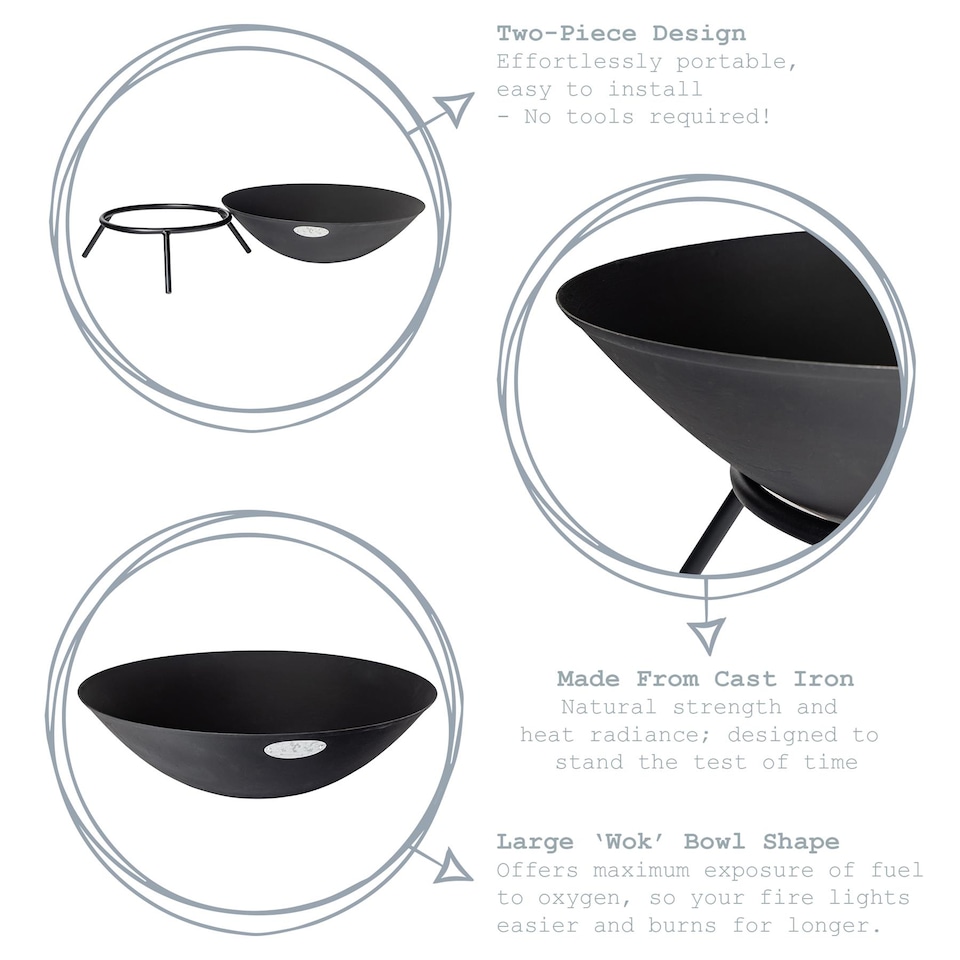 image 1 of Harbour Housewares 56cm Steel Fire Pit - Outdoor Garden Patio Fire Bowl Brazier Heater Stove for Wood Log Charcoal Burning