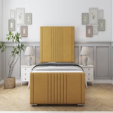 Sloomy Harrington Mustard Plush Bed Frame With 50" Upholstered Headboard 5' King