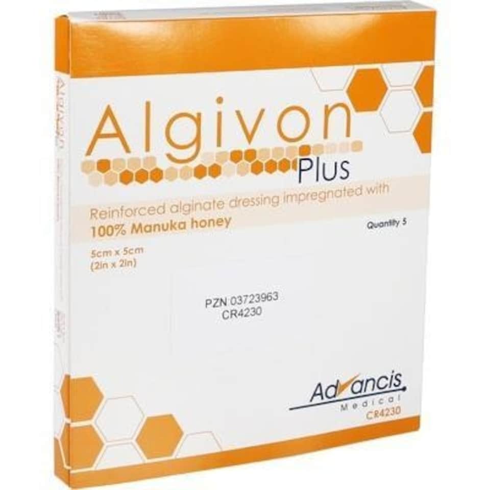 image 1 of Algivon Plus Manuka Honey Dressings 5cm x 5cm Pack of 5