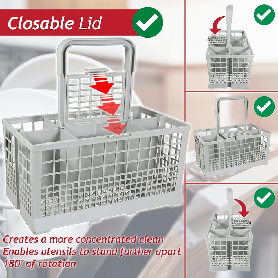 image 1 of SPARES2GO Cutlery Basket Caddy Cage for Bosch Dishwasher (Removable Handle, 240mm)