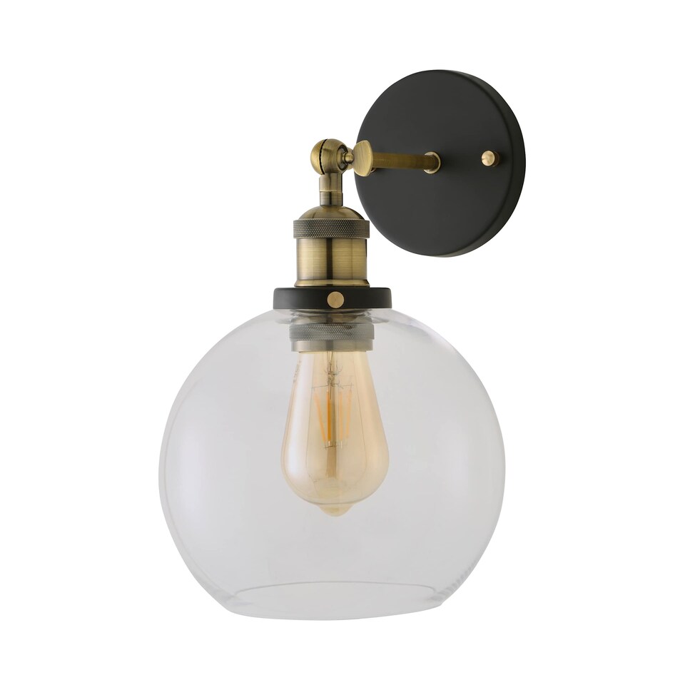 image 1 of ValueLights Sheridan Black and Gold Wall Light Amber Glass Shade