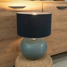 ValueLights Bosco Eucalyptus Teal Globe Ceramic Table Lamp with Navy Fabric Lamp Shade & Bulb | Blue
